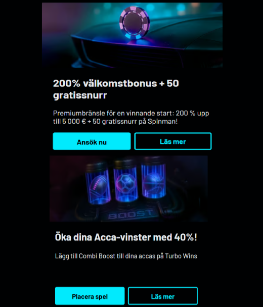 Turbo Wins registreringsbonusar